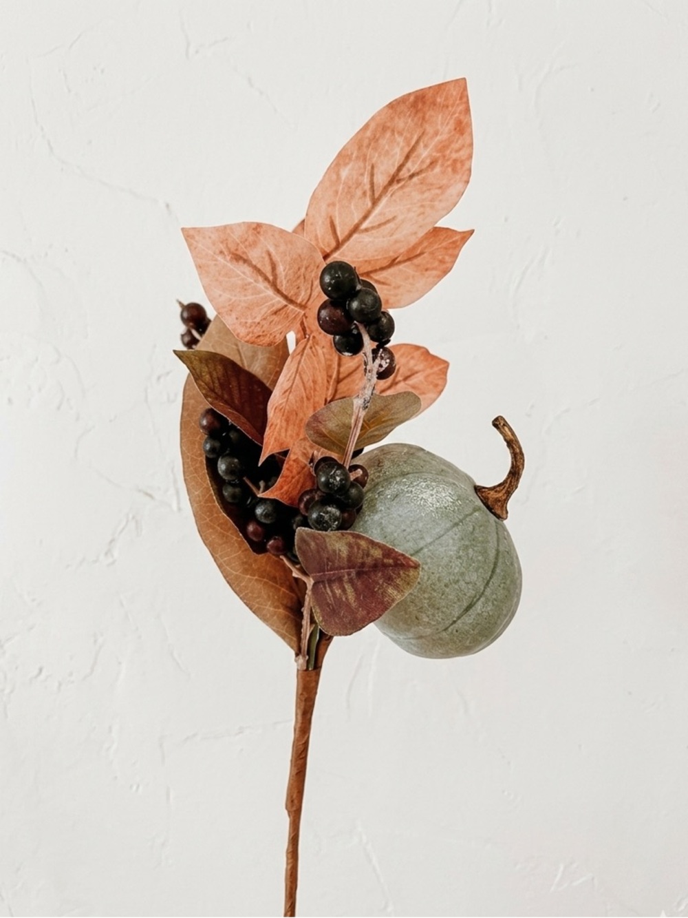 Hobby Lobby Orange Faux Leaves Fall Pumpkin & Black Berry Stem